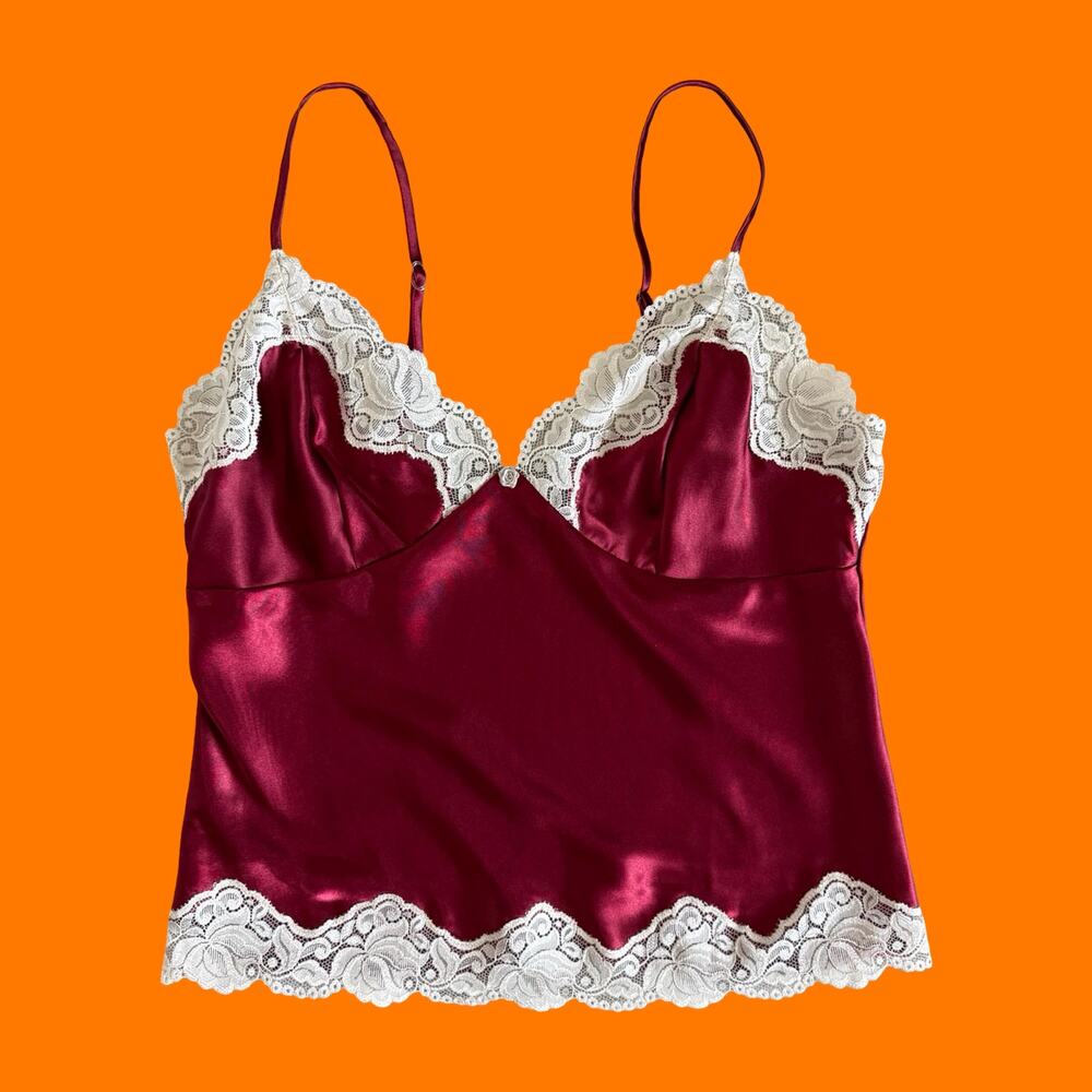90's 00's vintage red satin lace y2k babydoll camisole M cinema etoile - Picture 2 of 7